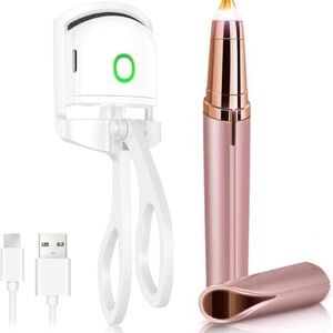 Rechargeable Heated Eyelash Curler & Electric Eyebrow Trimmer Beauty Kit New